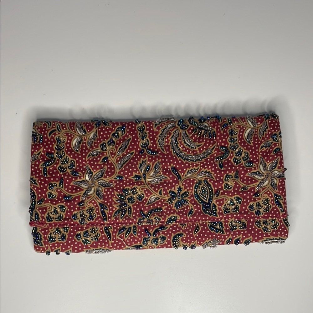 Embellished Red Paisley Cotton Wallet